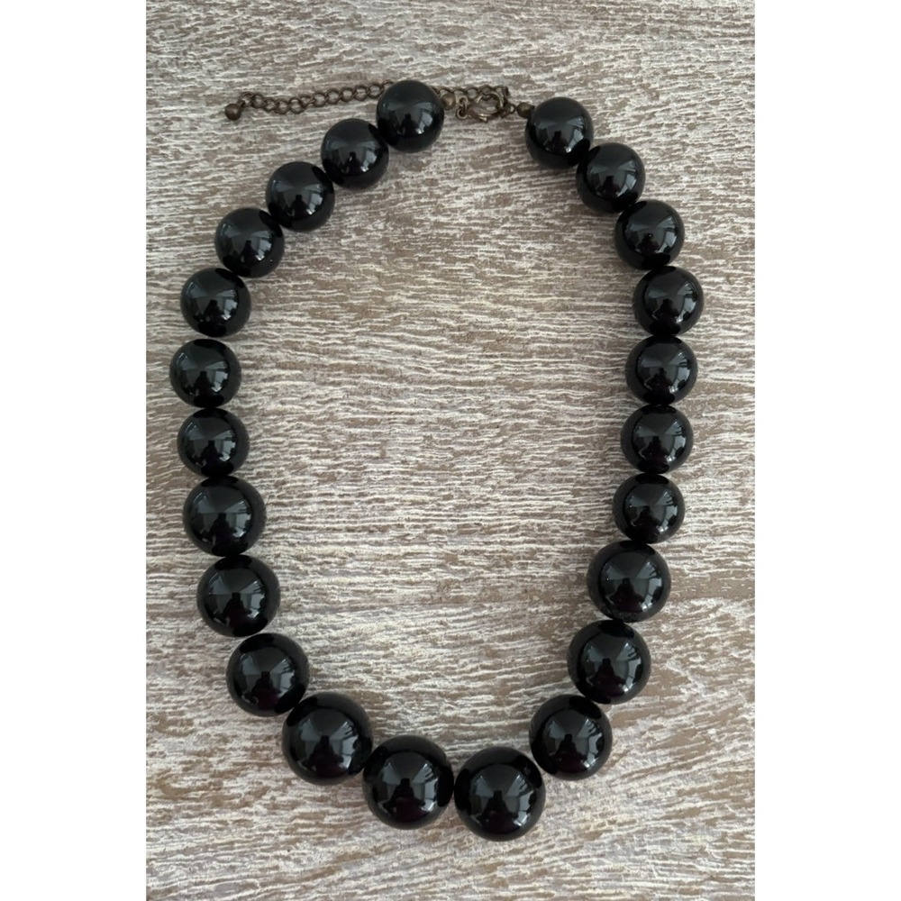 Vintage Black Chunky Oval Plastic Bead Choker Necklace Retro Y2K Statement Goth